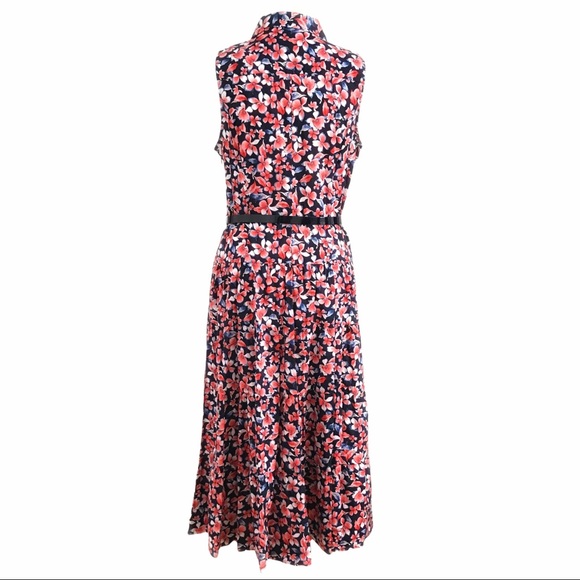 TOMMY HILFIGER NAVY CORAL FLORAL SLEEVELESS SHIRT BELTED FIT & FLARE MIDI - 10 - Picture 3 of 12